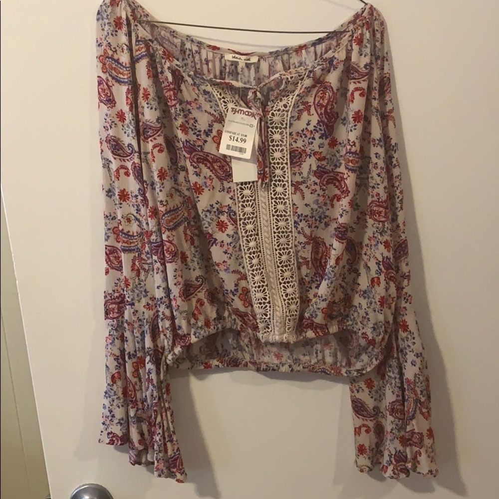 Bleuh Ciel Crop Top with Bell Sleeves